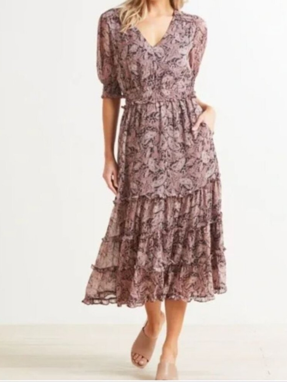 Floral Tiered Maxi Dress in Dusty Rose
